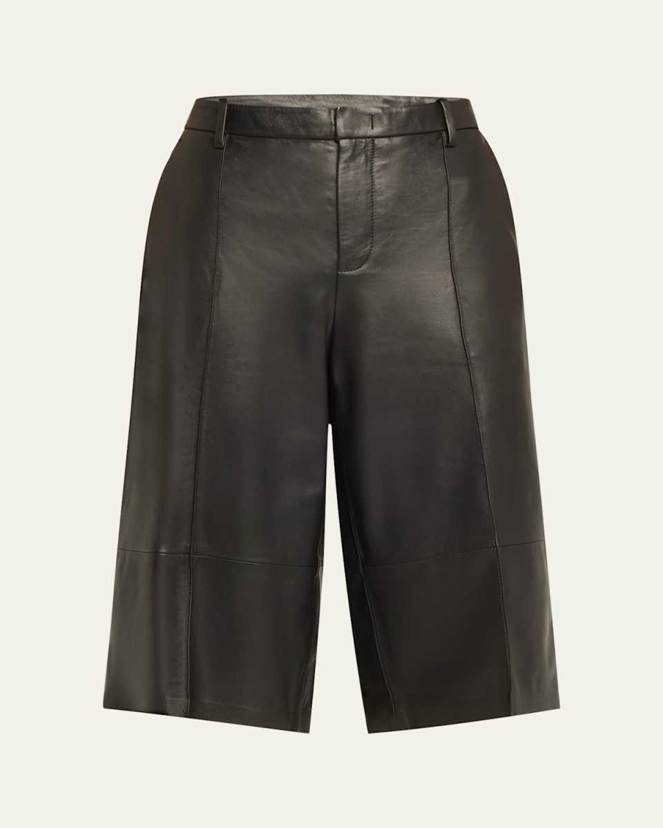 Mid-Rise Long Leather Shorts